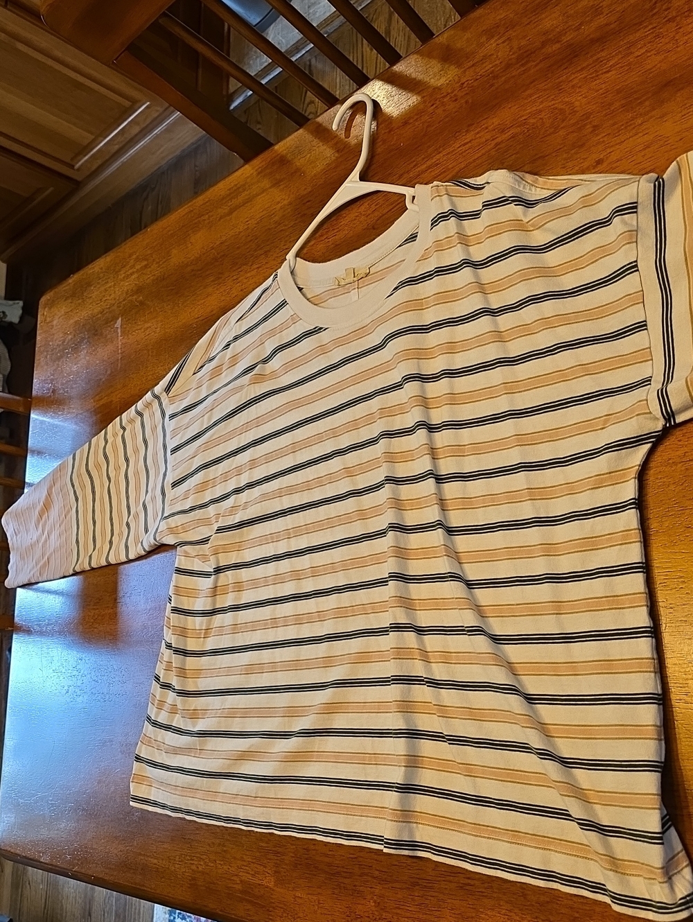 Madewell Cream Striped Short-Sleeve Tee with Navy and Tan Stripes